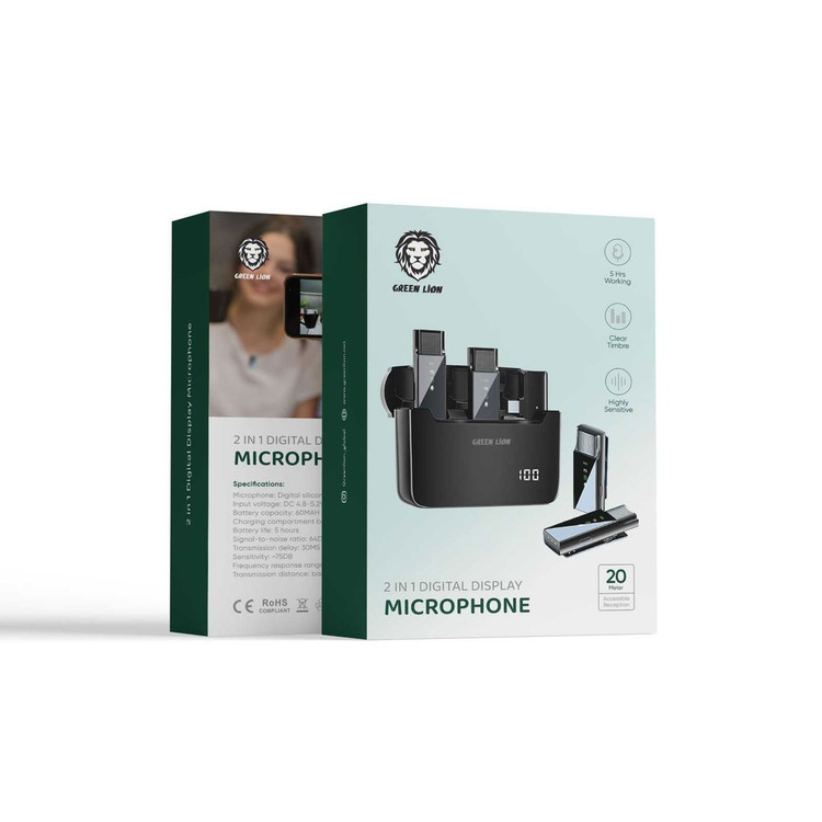 میکروفون تولید محتوی دو کاناله گرین لاین مدل digital display microphone(type c conector) برای اندروید