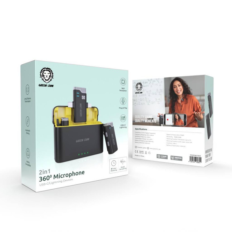 میکروفون یقه ای بی سیم گرین لاین مدل Green Lion 3 in 1 360 Microphone