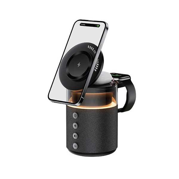 شارژر وایرلس گرین لاین ۵ کاره مدل Green Lion 5-in-1 Wireless Charger با اسپیکر بلوتوثی