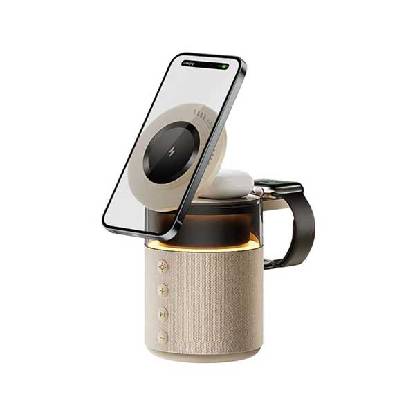 شارژر وایرلس گرین لاین ۵ کاره مدل Green Lion 5-in-1 Wireless Charger با اسپیکر بلوتوثی