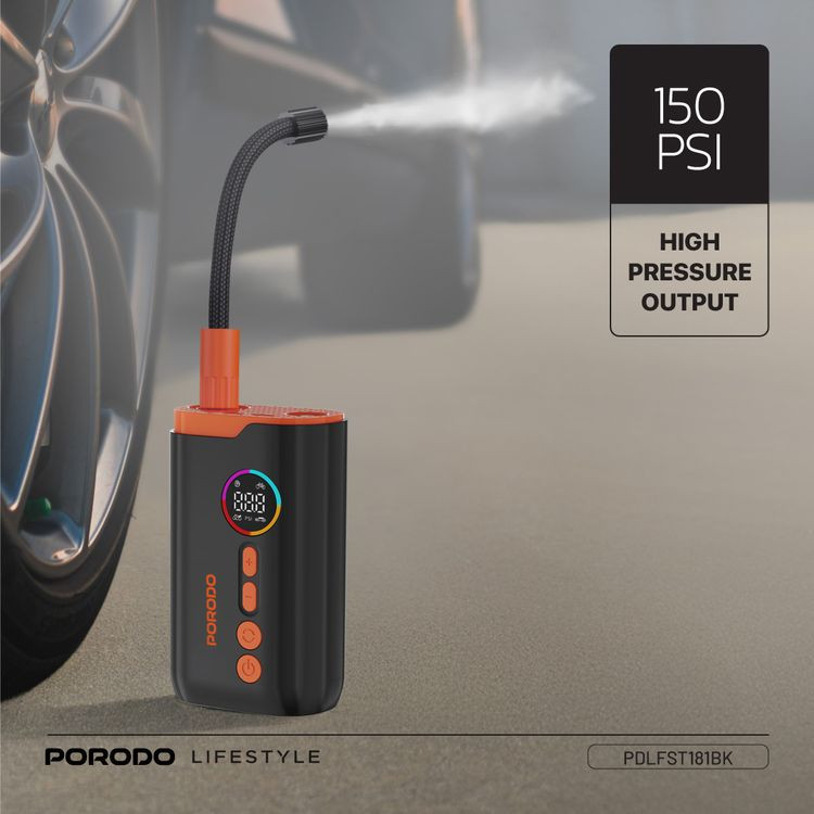 پمپ باد و چراغ قوه شارژی پرودو Porodo Lifestyle Electric Air Inflator PD-LFST181