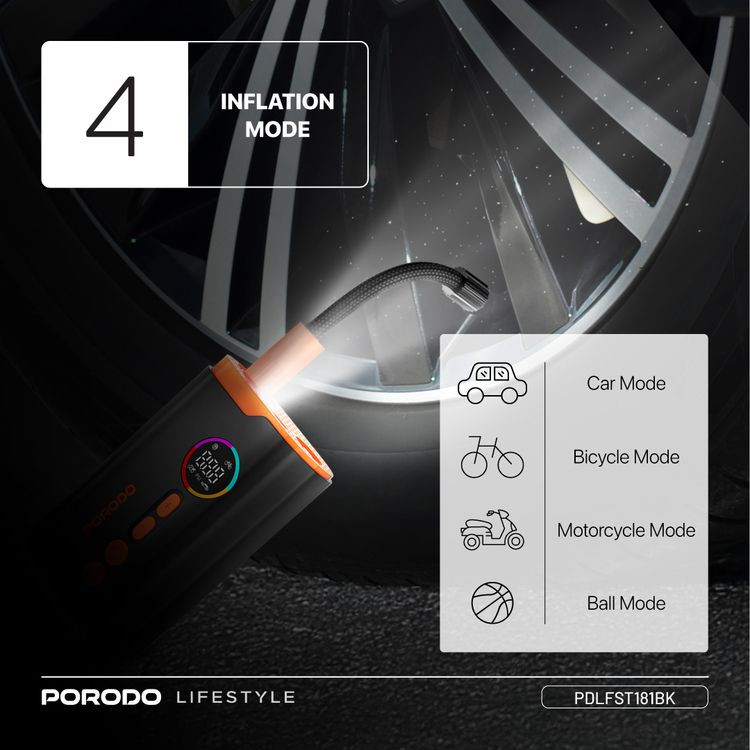 پمپ باد و چراغ قوه شارژی پرودو Porodo Lifestyle Electric Air Inflator PD-LFST181