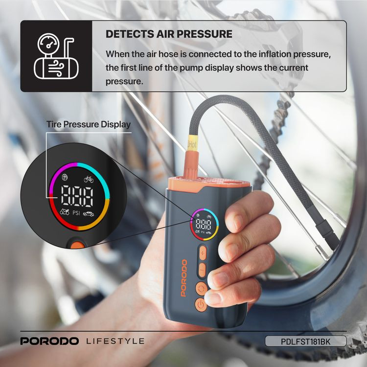 پمپ باد و چراغ قوه شارژی پرودو Porodo Lifestyle Electric Air Inflator PD-LFST181