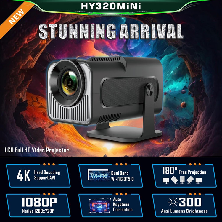 ویدیو پروژکتور هوشمند مدل HY320 Mini اندروید قابل حمل | Projector HY320 Mini Newly Native 720P Android 11 4K