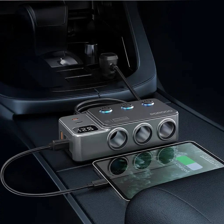 شارژر فندکی خودرو 120 وات پرودو مدل Porodo 120W Car Charger Hub