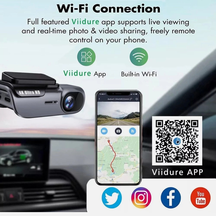 دوربین ثبت وقایع خودرو WiFi تک لنز 4K مدل K302s