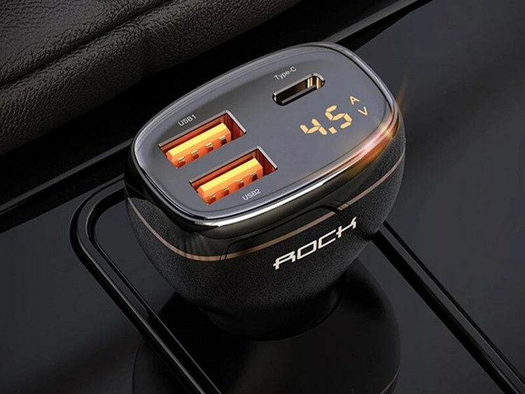 شارژر فندکی ۶۰ وات راک C301 - پورتهای USB-C و USB-A