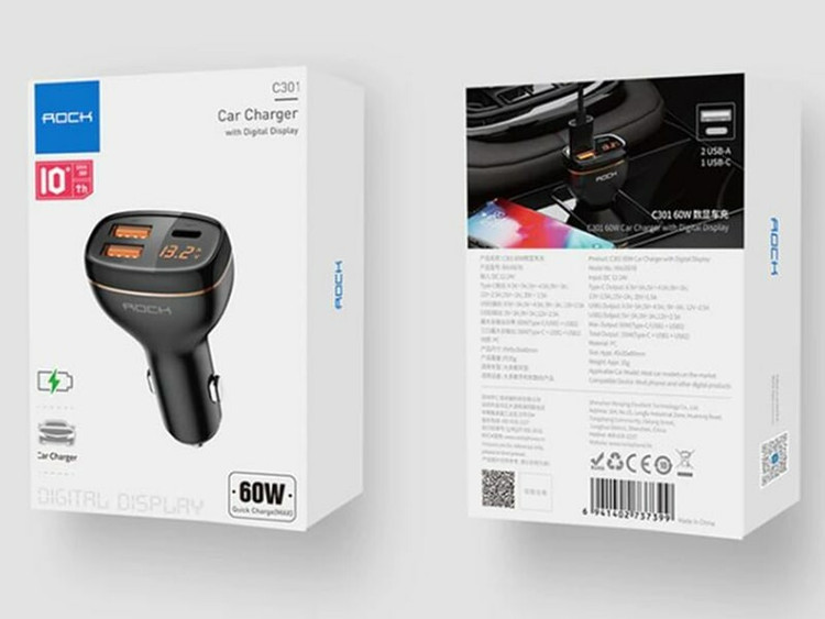 شارژر فندکی ۶۰ وات راک C301 - برند Rock با گارانتی معتبر