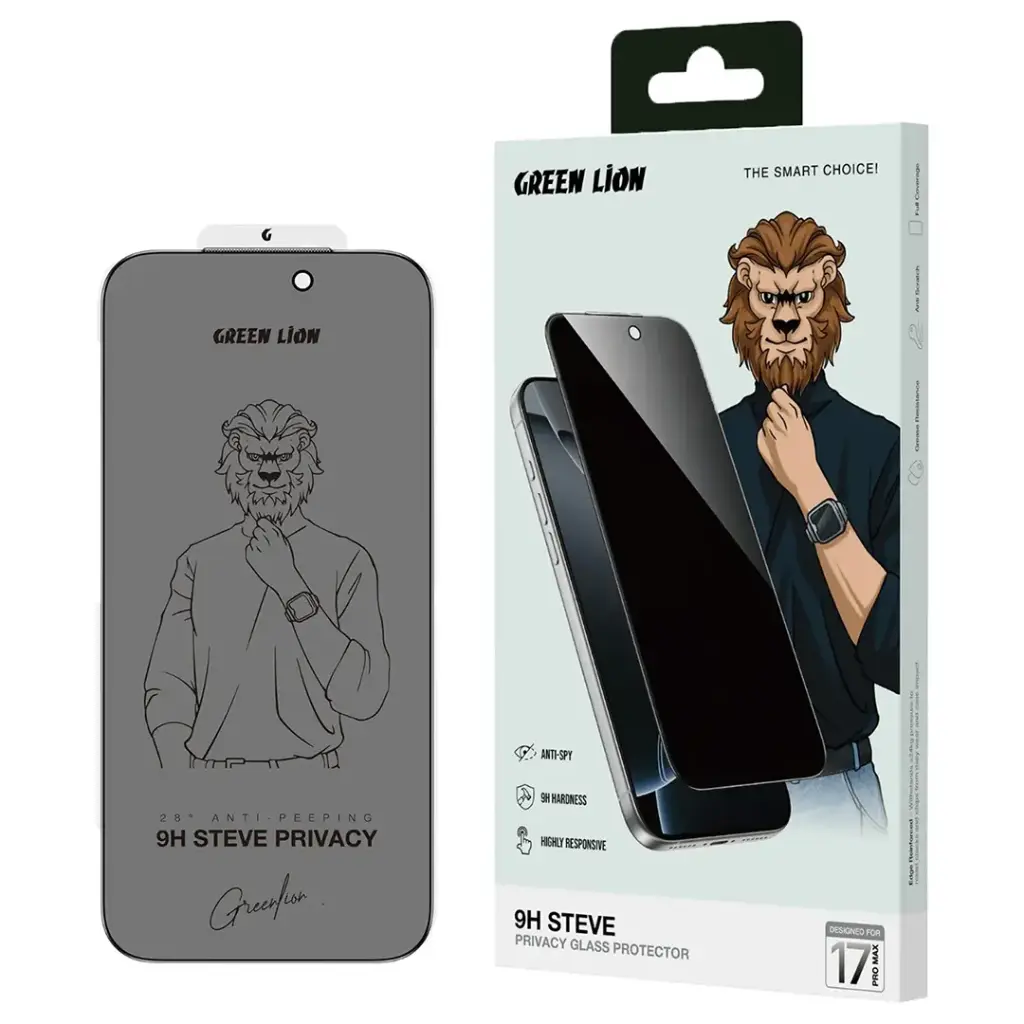 گلس استیو پرایوسی آیفون سری 17 گرین Green Lion Steve Privacy Glass for iPhone 17 Series