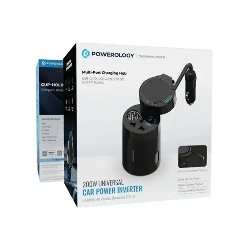 اینورتر خودرو 200 وات پاورولوژی مدل Powerology 200W Universal Car Power Inverter PWCPI200WBK