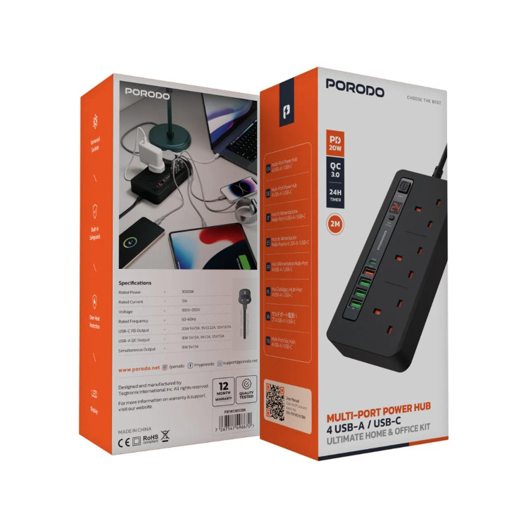چندراهی برق چندمنظوره Home & Office Kit 2M مدل PD-FWCH013 پورودو
