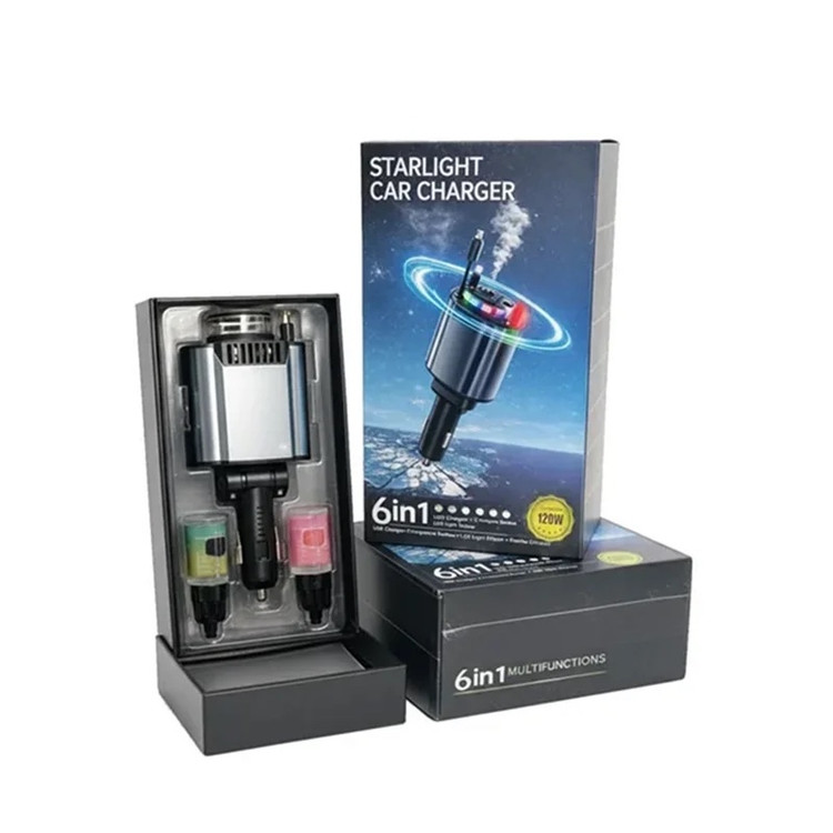 شارژر فندکی ۶ کاره Aroma Starlight مدل C4 با خوشبوکننده و نور کهکشانی 120W