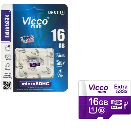 کارت حافظه MicroSDHC ویکومن مدل Extra 533x کلاس 10 استاندارد UHS-I U1 A1 V10 سرعت 80MB/s ظرفیت 16 گیگابایت